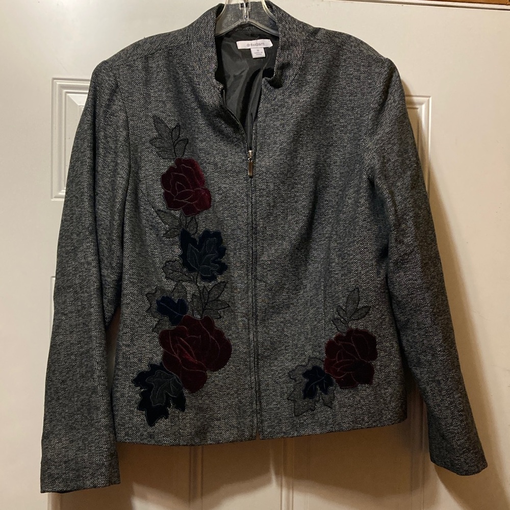 Gray Floral Embroidered Women's Jacket 16β